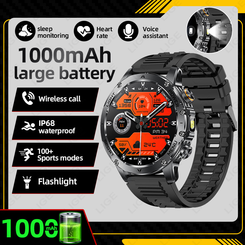 Ak87 Outdoor Watch Flashlight Bluetooth Call Health Monitoring Sports