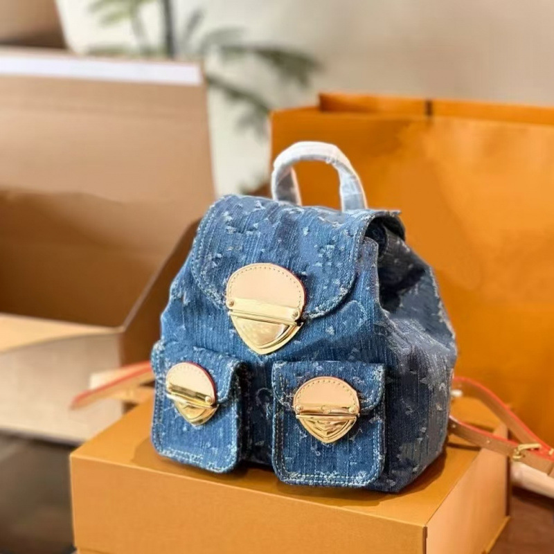 European and American Retro Denim Backpack, Fashionable Versatile