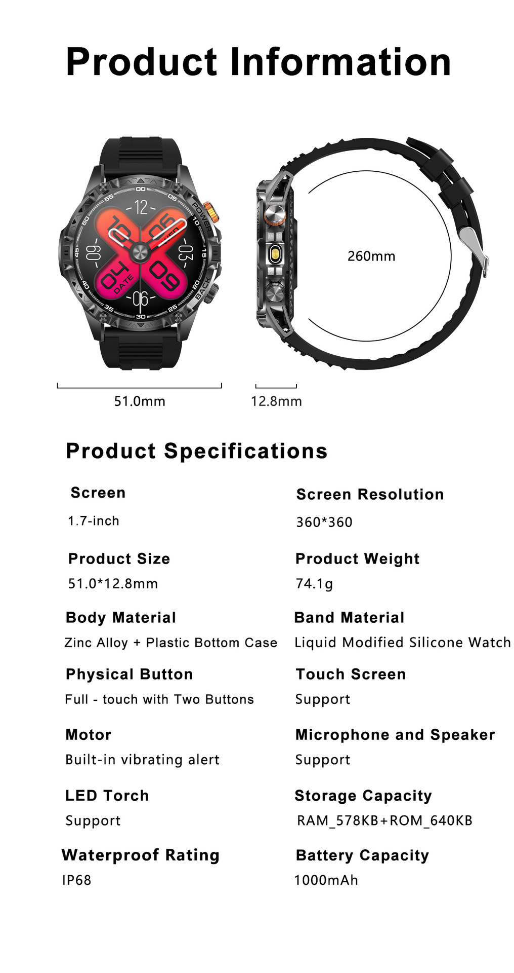 New Model Yk16 Smart Watch with Bluetooth Calling, Heart Rate detail image