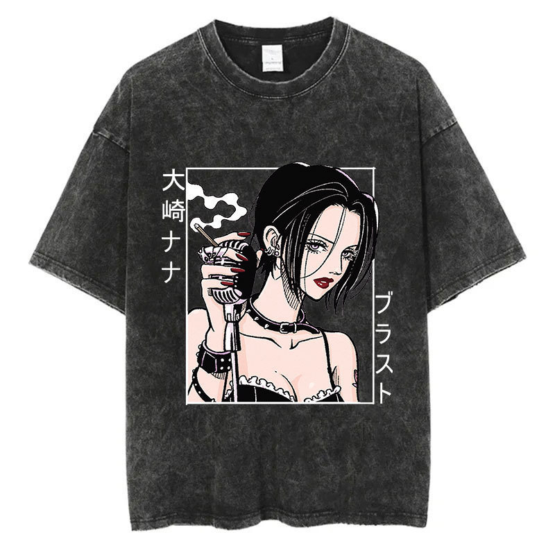 Foreign Trade Japanese Nana Independent Osaki Anime New Retro T-Shirt 2025 Harajuku Print Washed
