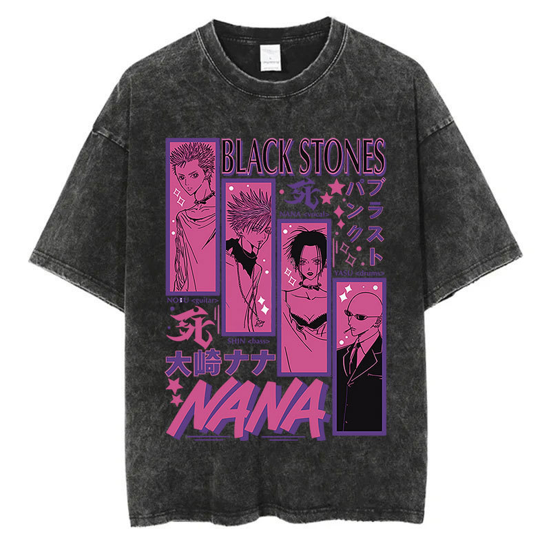 Foreign Trade Japanese Nana Independent Osaki Anime New Retro T-Shirt 2025 Harajuku Print Washed