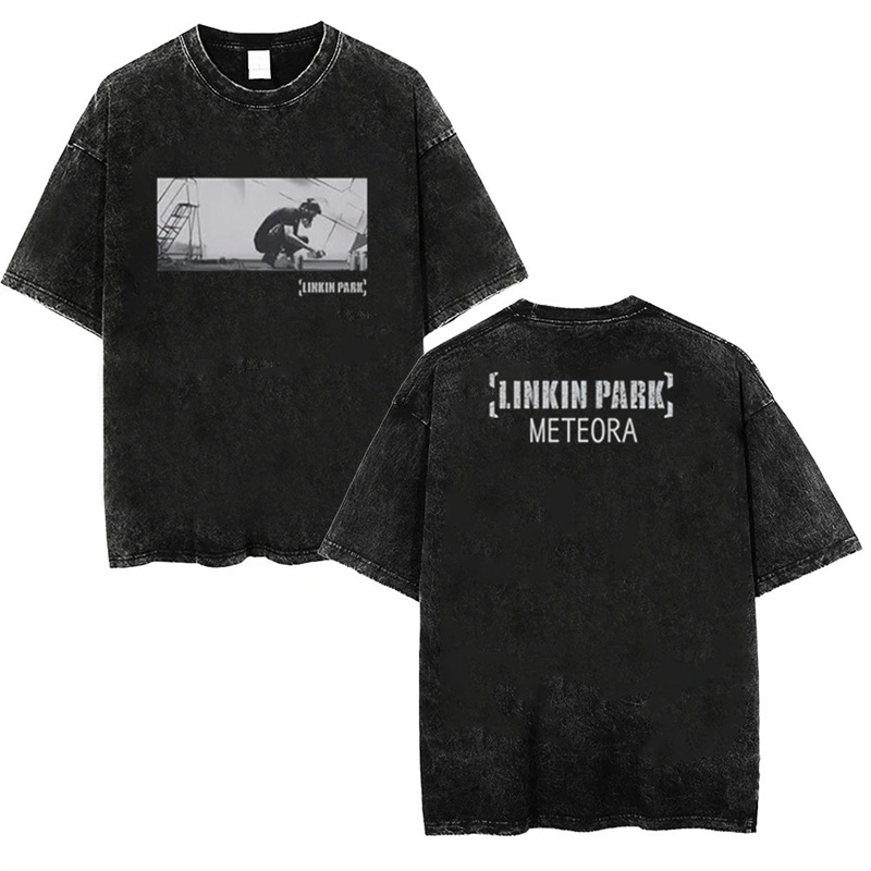 Independent Retro Short-Sleeved Washed Black T-Shirt Casual 2025 Art