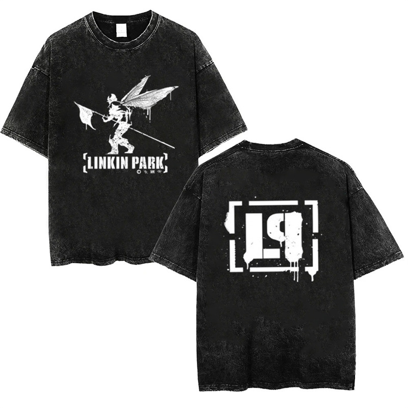 Independent Retro Short-Sleeved Washed Black T-Shirt Casual 2025 Art