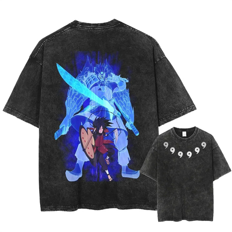 Washed Cotton Printed T-Shirt Washed Anime Short-Sleeved Summer 2025 Pattern Naruto Retro T-Shirt