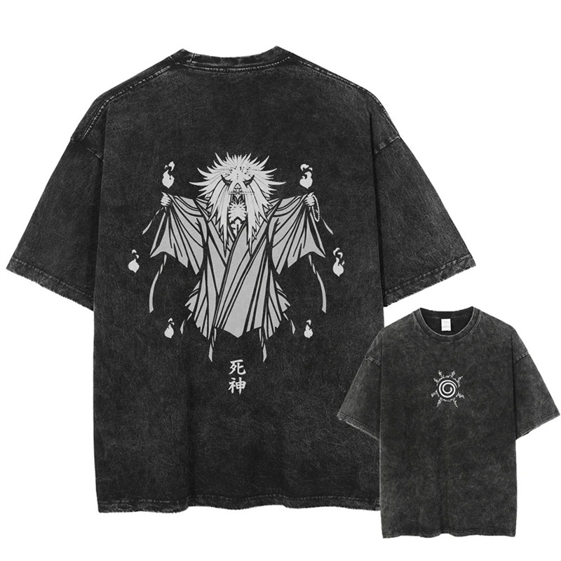 Washed Cotton Printed T-Shirt Washed Anime Short-Sleeved Summer 2025 Pattern Naruto Retro T-Shirt
