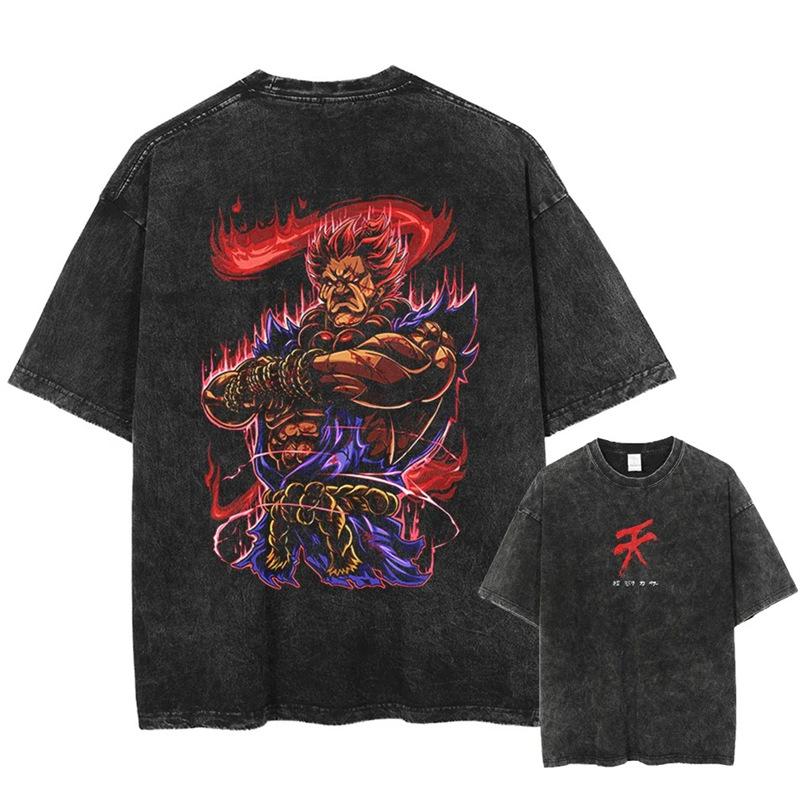 Washed Cotton Printed T-Shirt Washed Anime Short-Sleeved Summer 2025 Pattern Naruto Retro T-Shirt