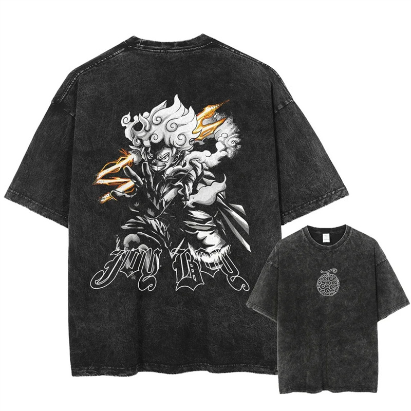 Washed Cotton Printed T-Shirt Washed Anime Short-Sleeved Summer 2025 Pattern Naruto Retro T-Shirt