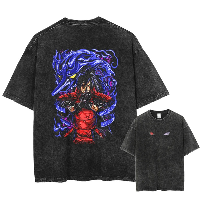 Washed Cotton Printed T-Shirt Washed Anime Short-Sleeved Summer 2025 Pattern Naruto Retro T-Shirt