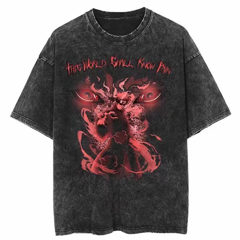 Foreign Trade Independent Women's New Version Harajuku T-Shirt 2025 Printed Loose Retro Men's Japanese Washed