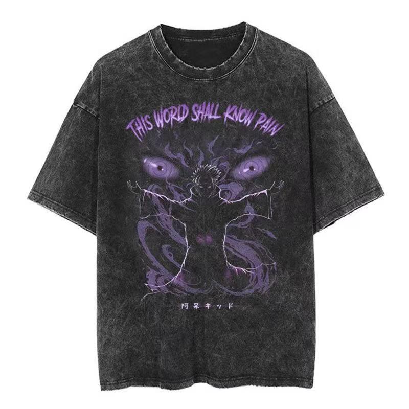 Foreign Trade Independent Women's New Version Harajuku T-Shirt 2025 Printed Loose Retro Men's Japanese Washed