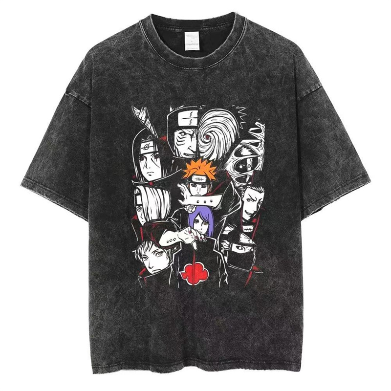 Foreign Trade Independent Women's New Version Harajuku T-Shirt 2025 Printed Loose Retro Men's Japanese Washed