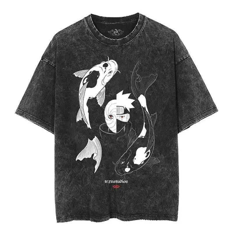 Foreign Trade Independent Women's New Version Harajuku T-Shirt 2025 Printed Loose Retro Men's Japanese Washed