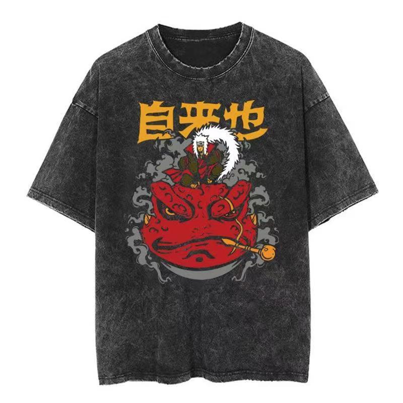 Foreign Trade Independent Women's New Version Harajuku T-Shirt 2025 Printed Loose Retro Men's Japanese Washed