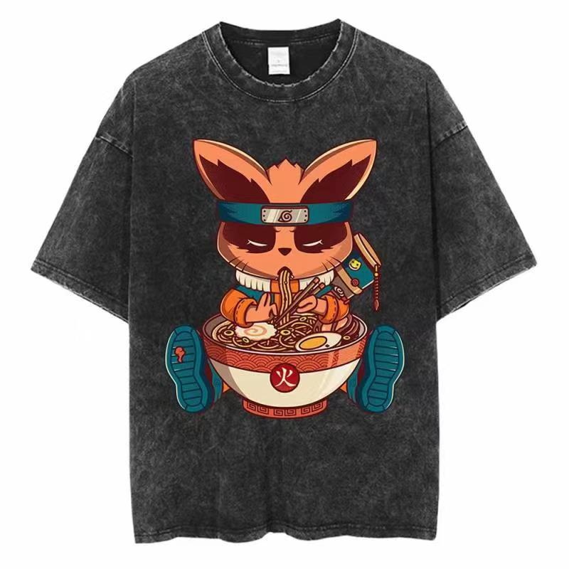 Foreign Trade Independent Women's New Version Harajuku T-Shirt 2025 Printed Loose Retro Men's Japanese Washed