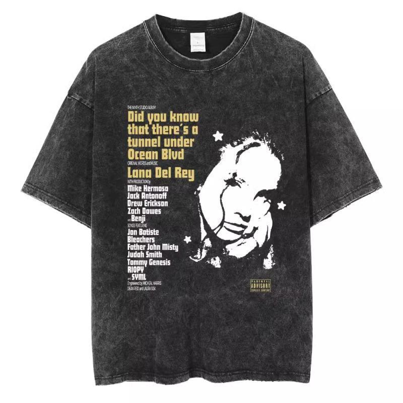 90S Singer Lana Del Rey Washed T-Shirt Harajuku Men s Retro
