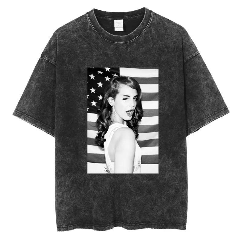 90S Singer Lana Del Rey Washed T-Shirt Harajuku Men s Retro