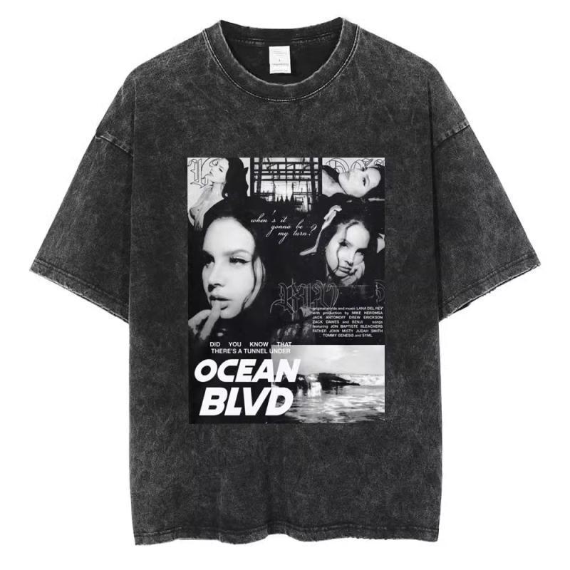 90S Singer Lana Del Rey Washed T-Shirt Harajuku Men s Retro