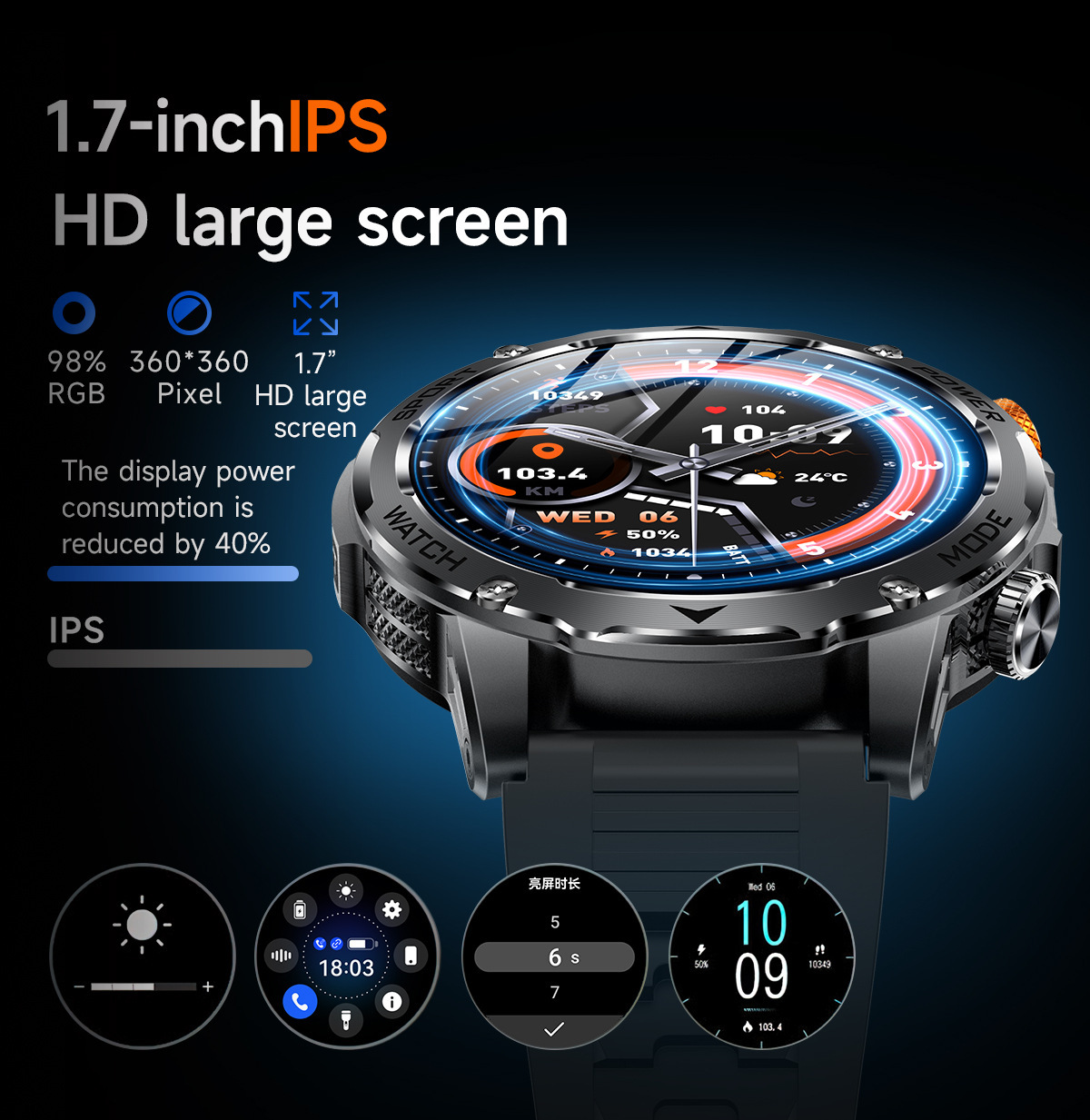 New Multi-Functional Large-Screen Disc Outdoor Smart Watch Flashlight detail image