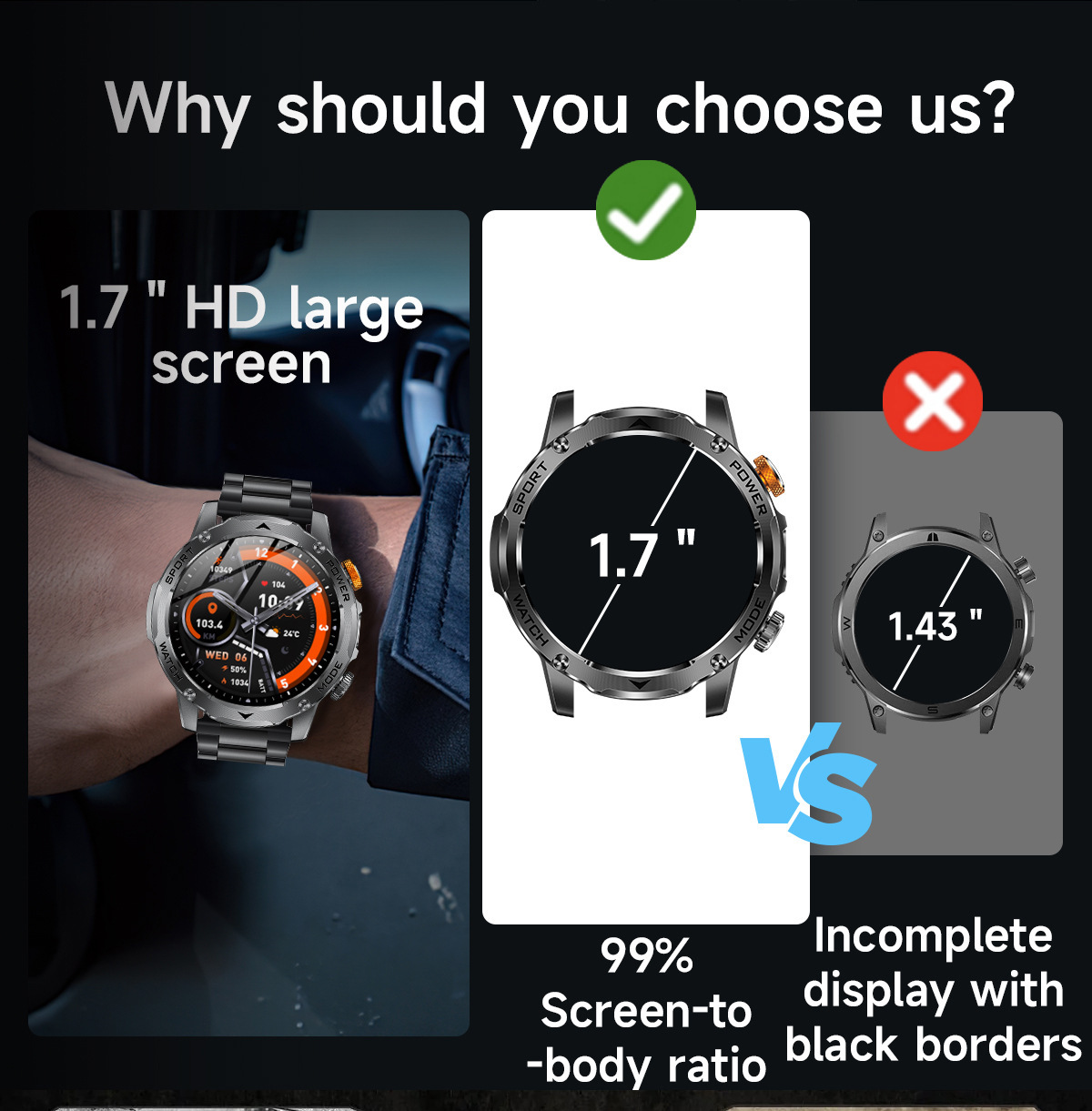 New Multi-Functional Large-Screen Disc Outdoor Smart Watch Flashlight detail image