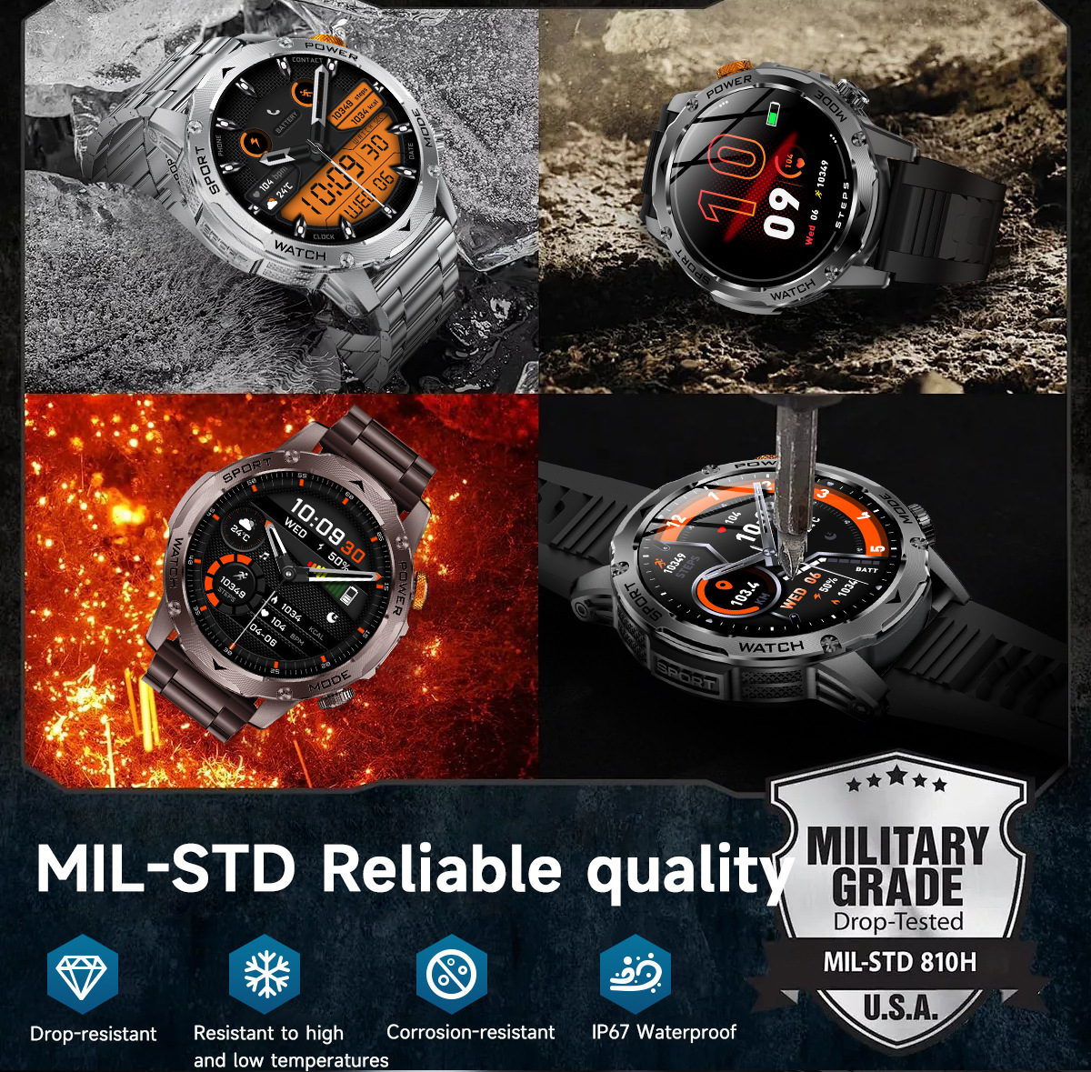 New Multi-Functional Large-Screen Disc Outdoor Smart Watch Flashlight detail image