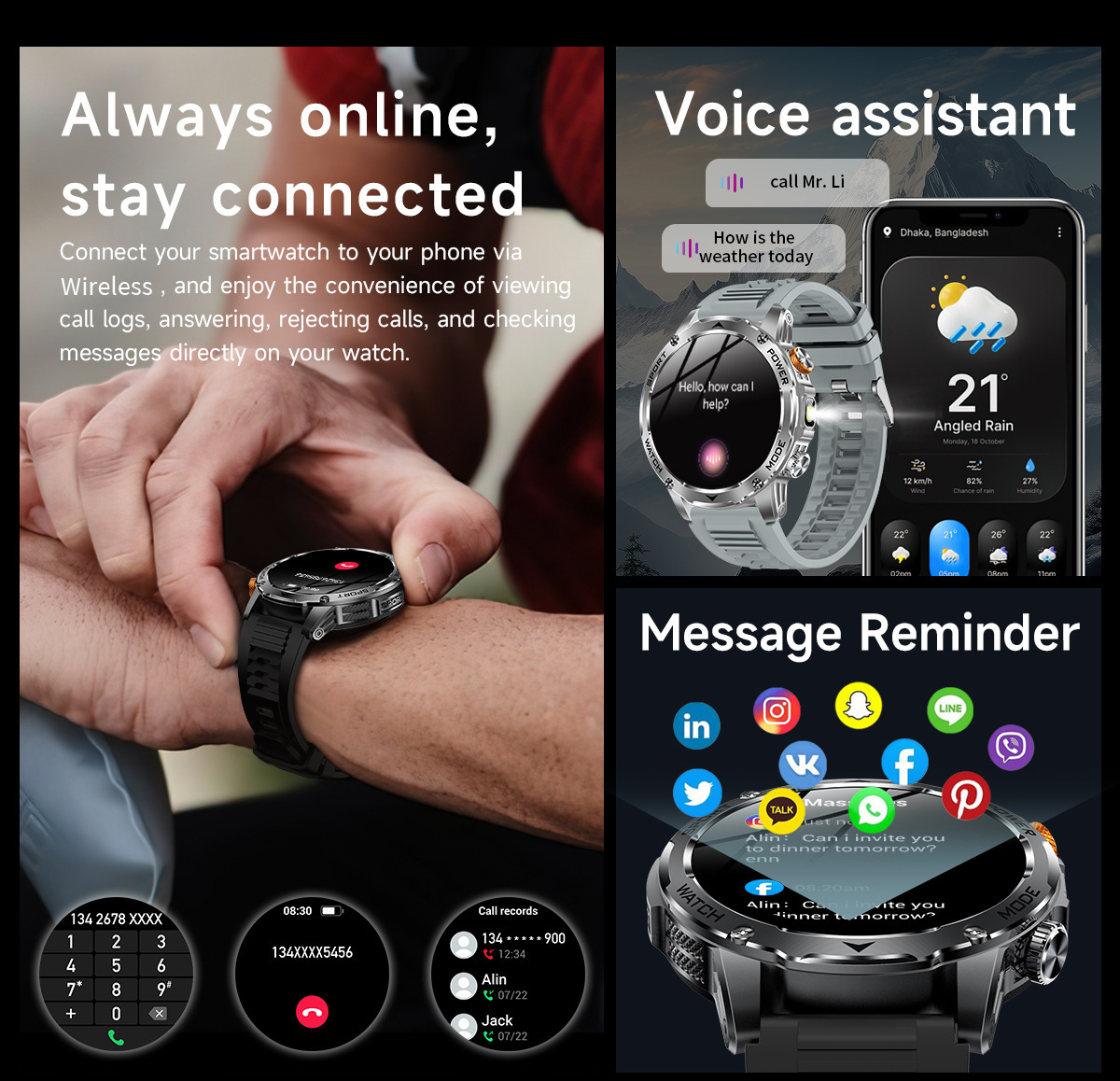 New Multi-Functional Large-Screen Disc Outdoor Smart Watch Flashlight detail image