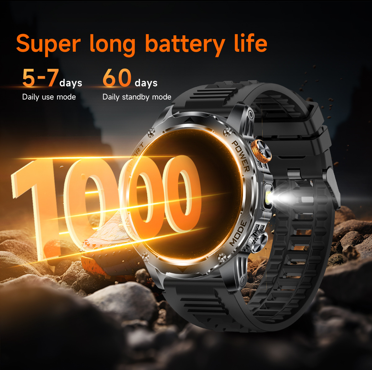 New Multi-Functional Large-Screen Disc Outdoor Smart Watch Flashlight detail image