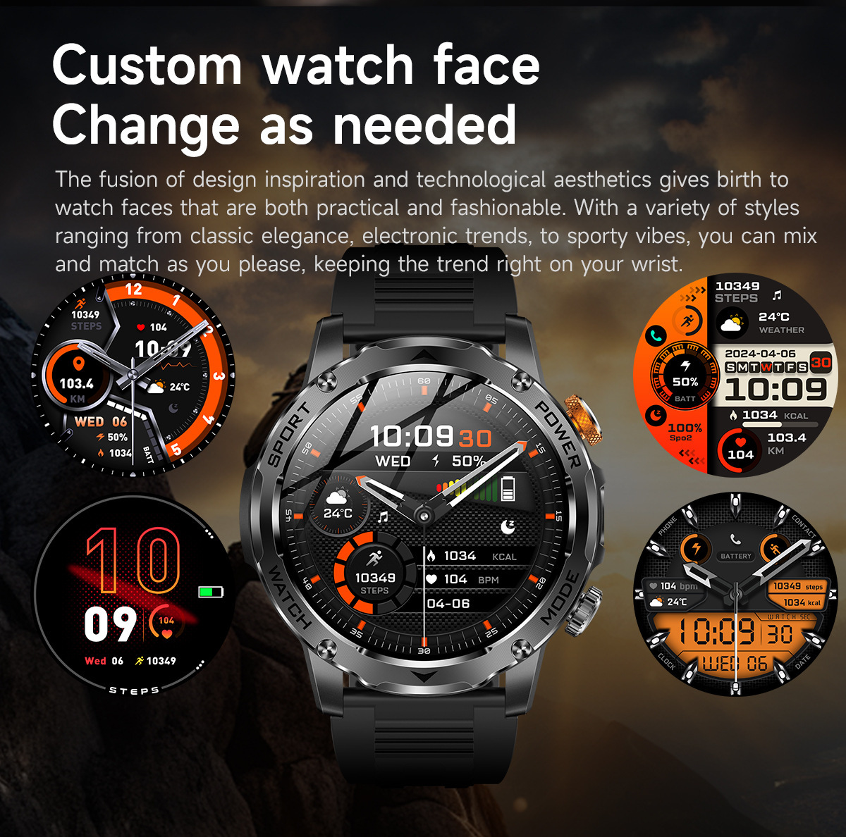 New Multi-Functional Large-Screen Disc Outdoor Smart Watch Flashlight detail image