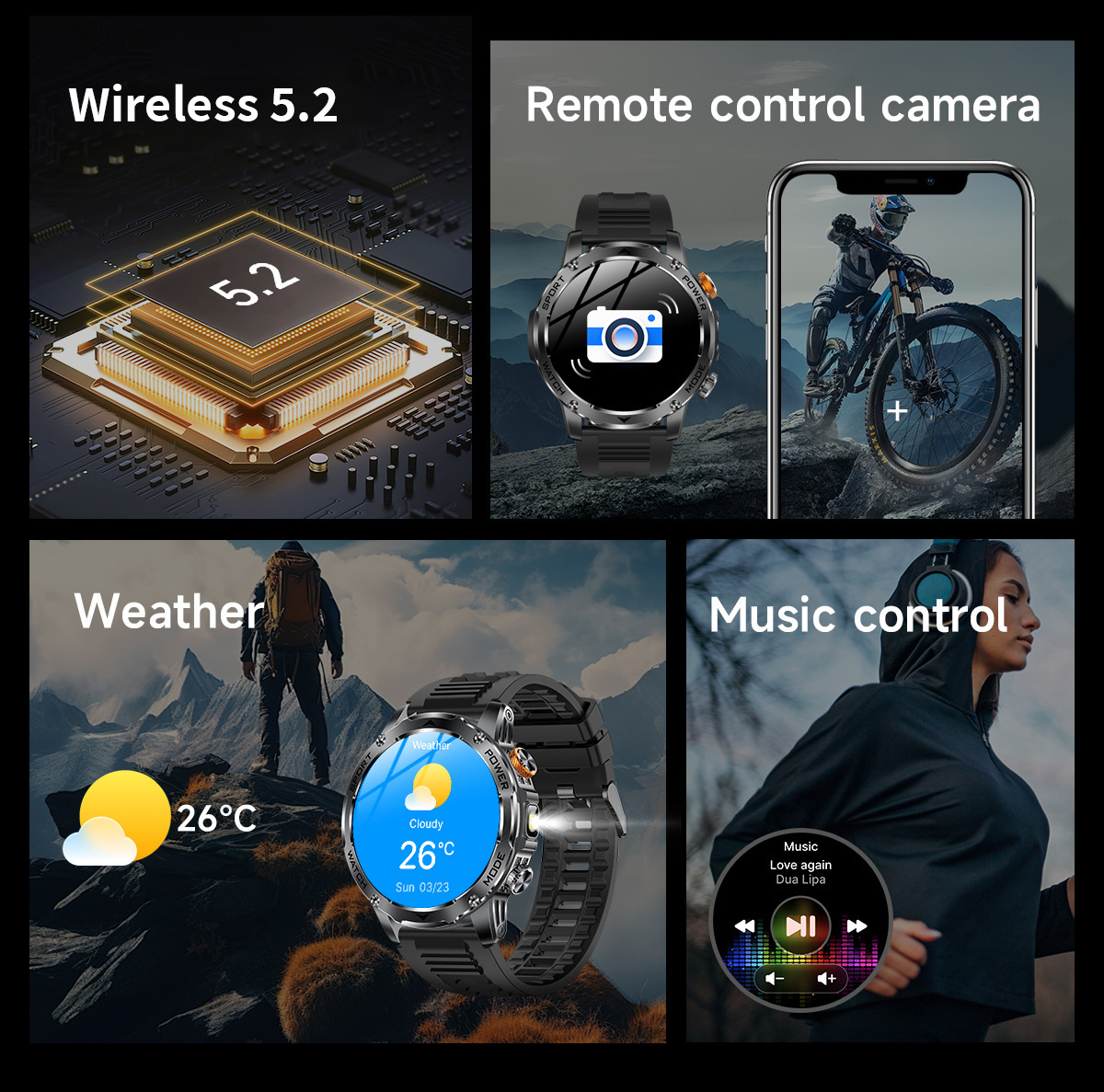 New Multi-Functional Large-Screen Disc Outdoor Smart Watch Flashlight detail image