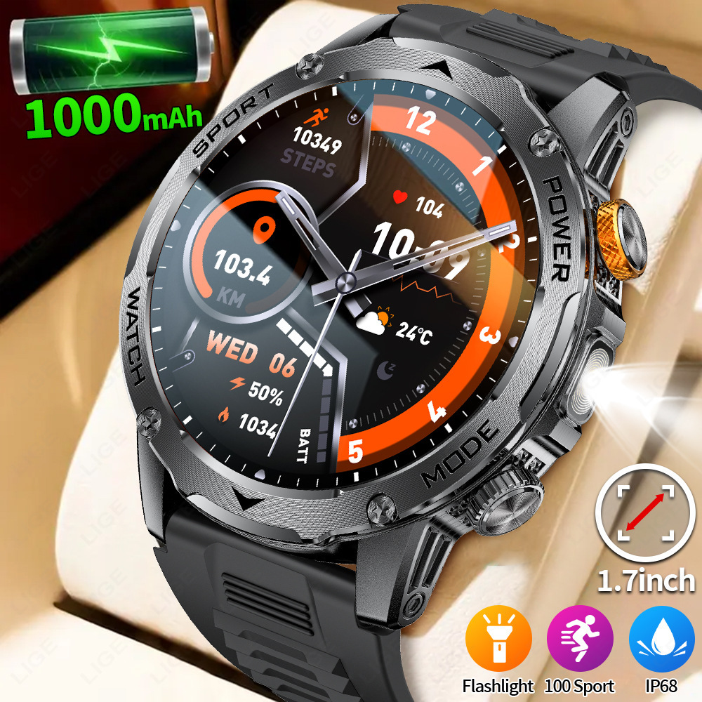 New Multi-Functional Large-Screen Disc Outdoor Smart Watch Flashlight