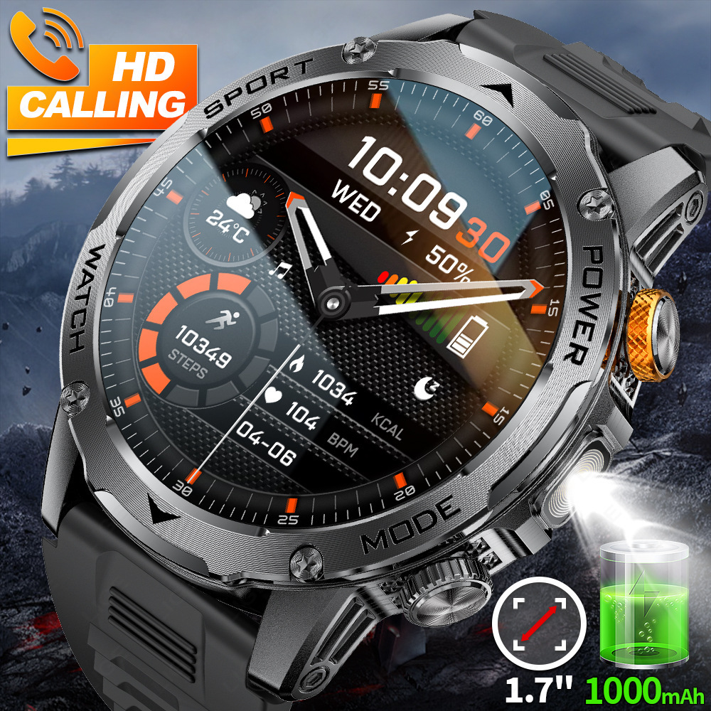 New Multi-Functional Large-Screen Disc Outdoor Smart Watch Flashlight