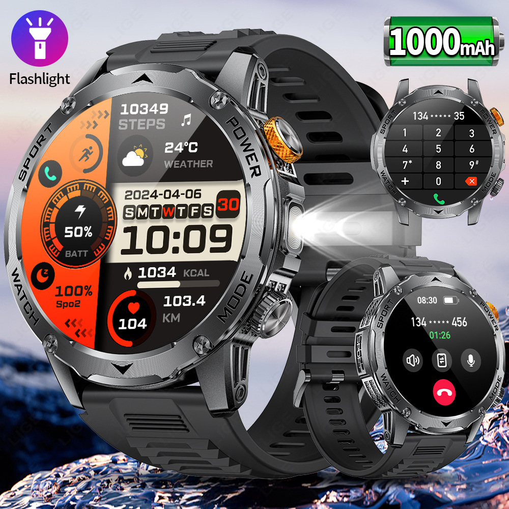 New Multi-Functional Large-Screen Disc Outdoor Smart Watch Flashlight