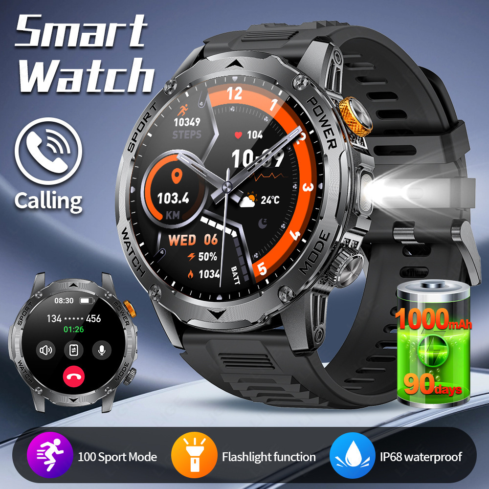 New Multi-Functional Large-Screen Disc Outdoor Smart Watch Flashlight