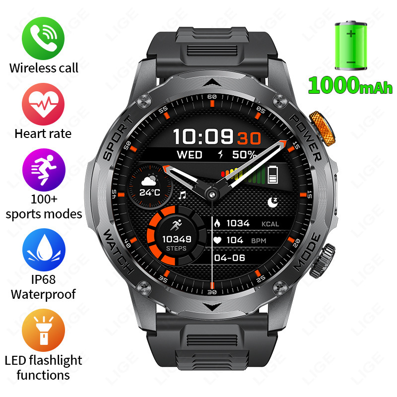New Multi-Functional Large-Screen Disc Outdoor Smart Watch Flashlight