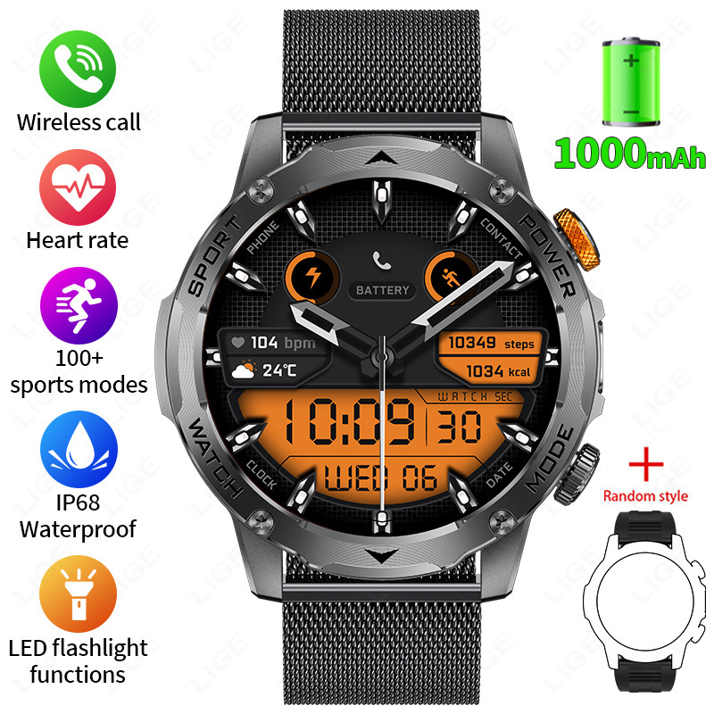 New Multi-Functional Large-Screen Disc Outdoor Smart Watch Flashlight