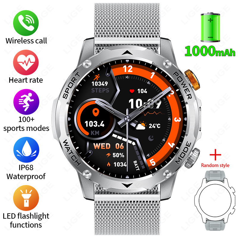 New Multi-Functional Large-Screen Disc Outdoor Smart Watch Flashlight
