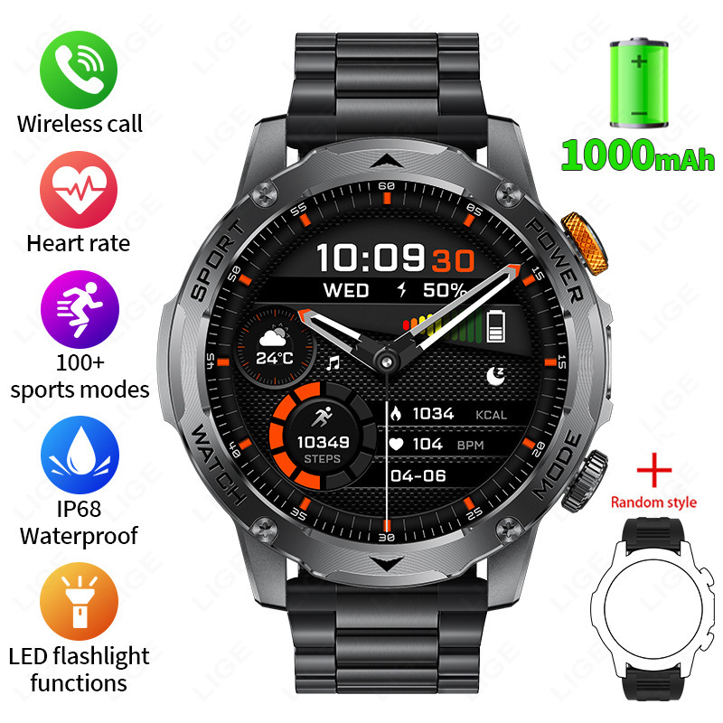 New Multi-Functional Large-Screen Disc Outdoor Smart Watch Flashlight