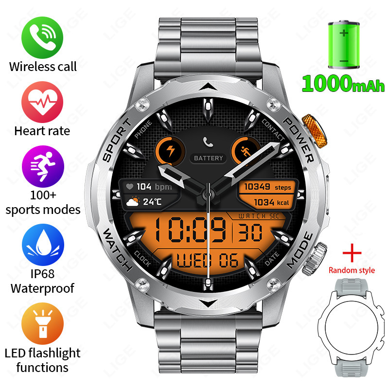 New Multi-Functional Large-Screen Disc Outdoor Smart Watch Flashlight